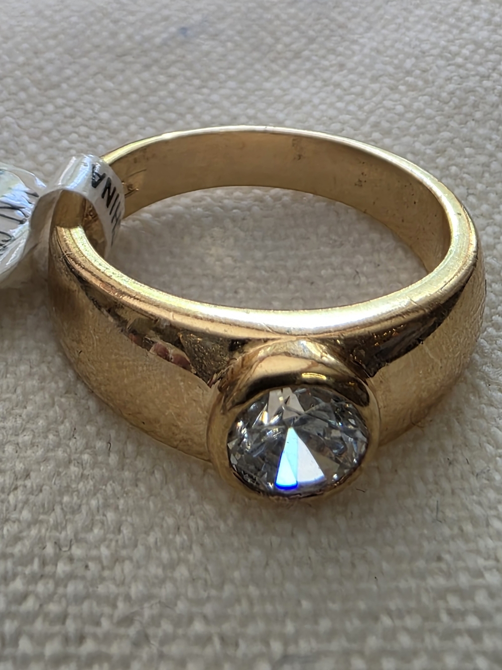 14KT Gold Electroplate Solitaire CZ Ring Bold Luxe Statement Size 8